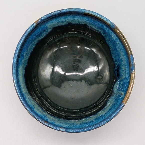 Handmade blue brown large serving bowl - Picture 6 of 11